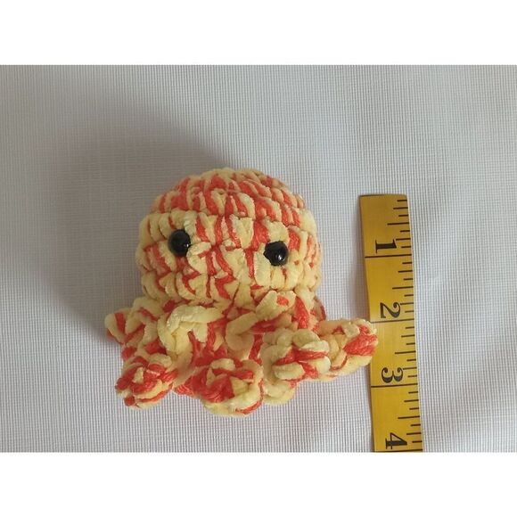 Handmade Small Yellow & Orange Soft Plush Mini Amigurumi Stuffed Crochet Octopus - Picture 2 of 8